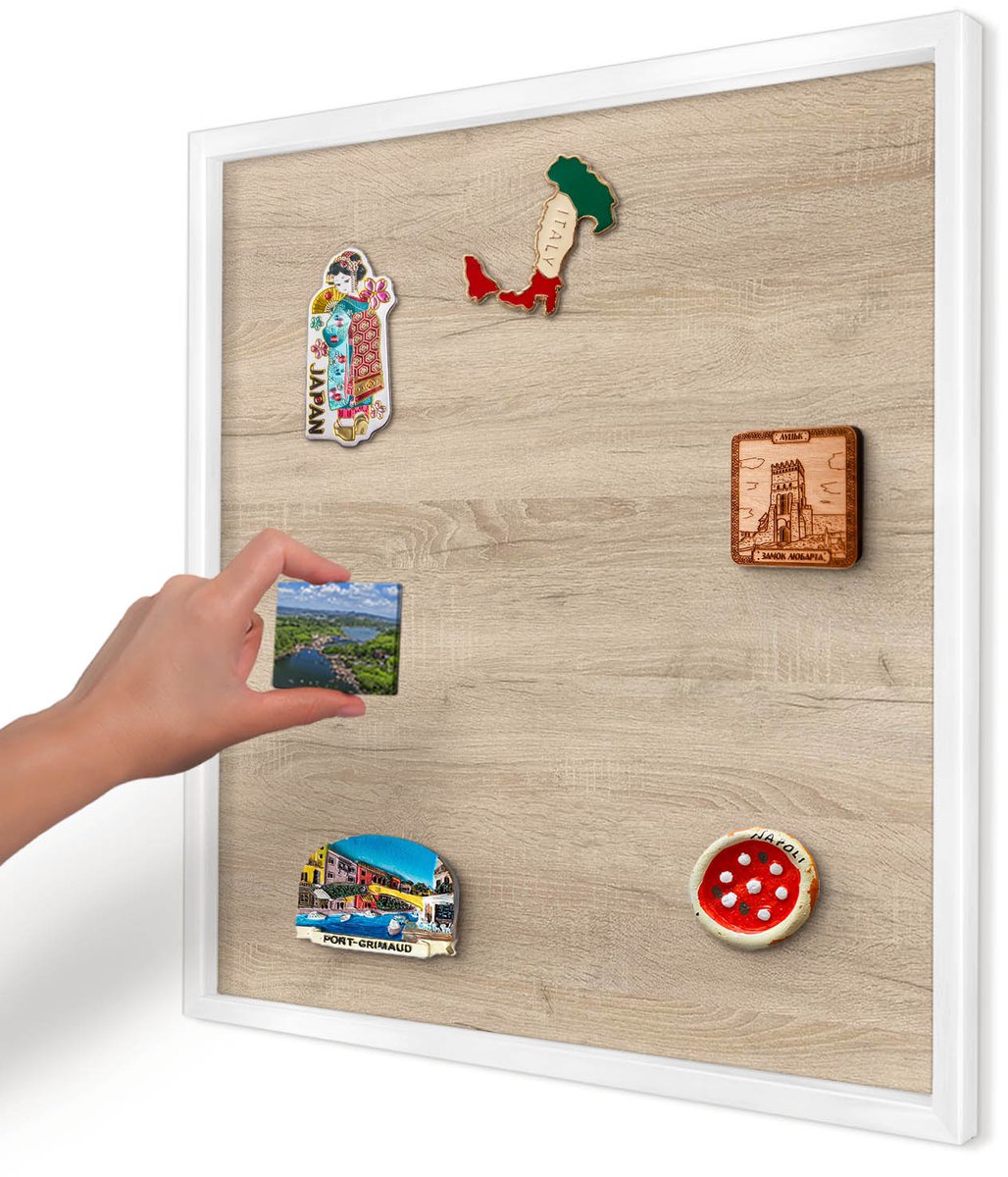 Artprintcave Beige Magneetbord mit Witte Lijst - 50x50 cm - Houten Achtergrond Bord Voor Magneten - Minimalist Notitiebord - Achtergronden En Patronen