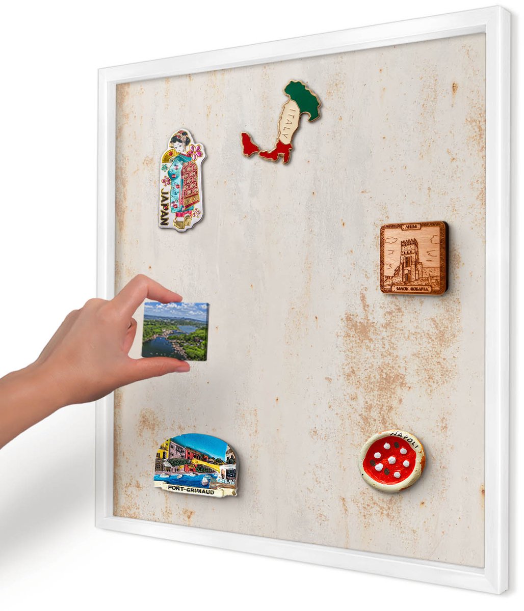 Artprintcave Beige Magneetbord mit Witte Lijst - 50x50 cm - Roestige Textuur Magnetisch Bord - Industrieel/Loft Magneetbord Voor Keuken - Texturen