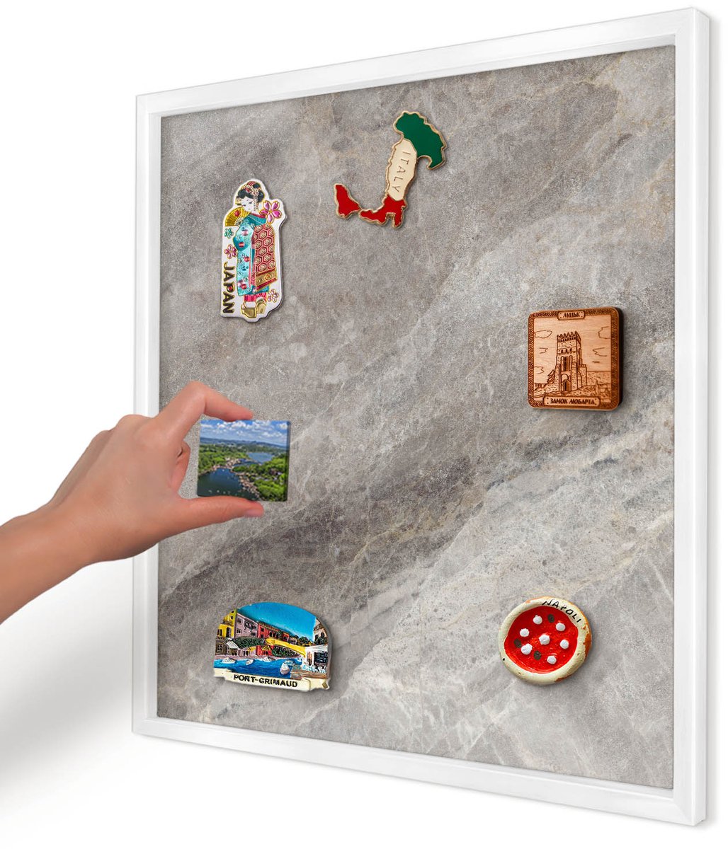 Artprintcave Grijs Magneetbord mit Witte Lijst - 50x50 cm - Steenstructuur Magnetische Organizer - Minimalist Magneet Bord mit Frame - Texturen