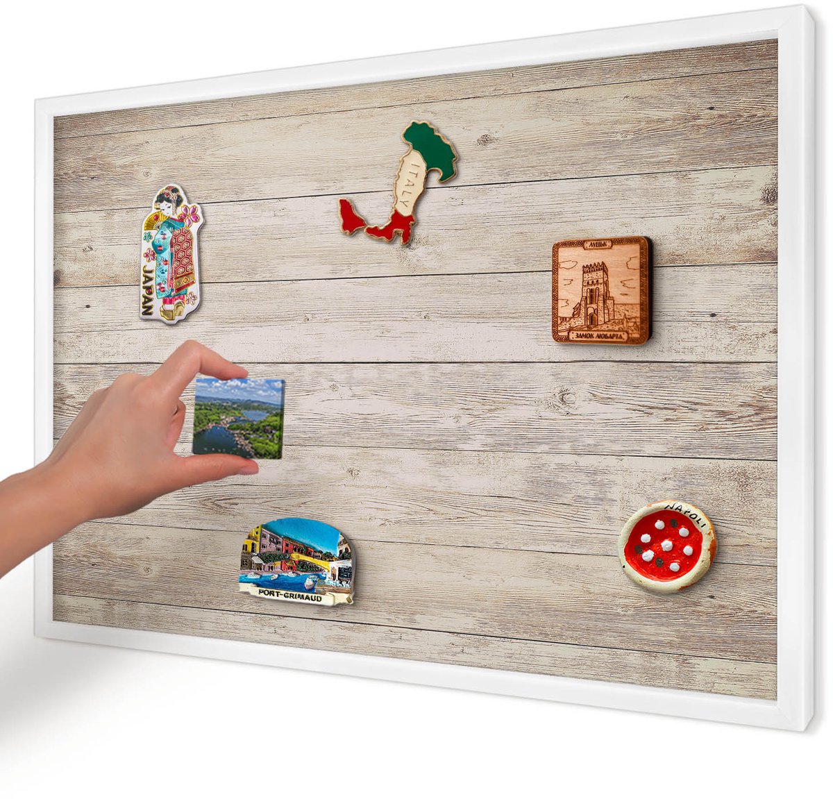 Artprintcave Beige Magneetbord mit Witte Lijst - 60x40 cm - Houtstructuur Bord Voor Magneten - Rustiek Memobord Keuken - Texturen