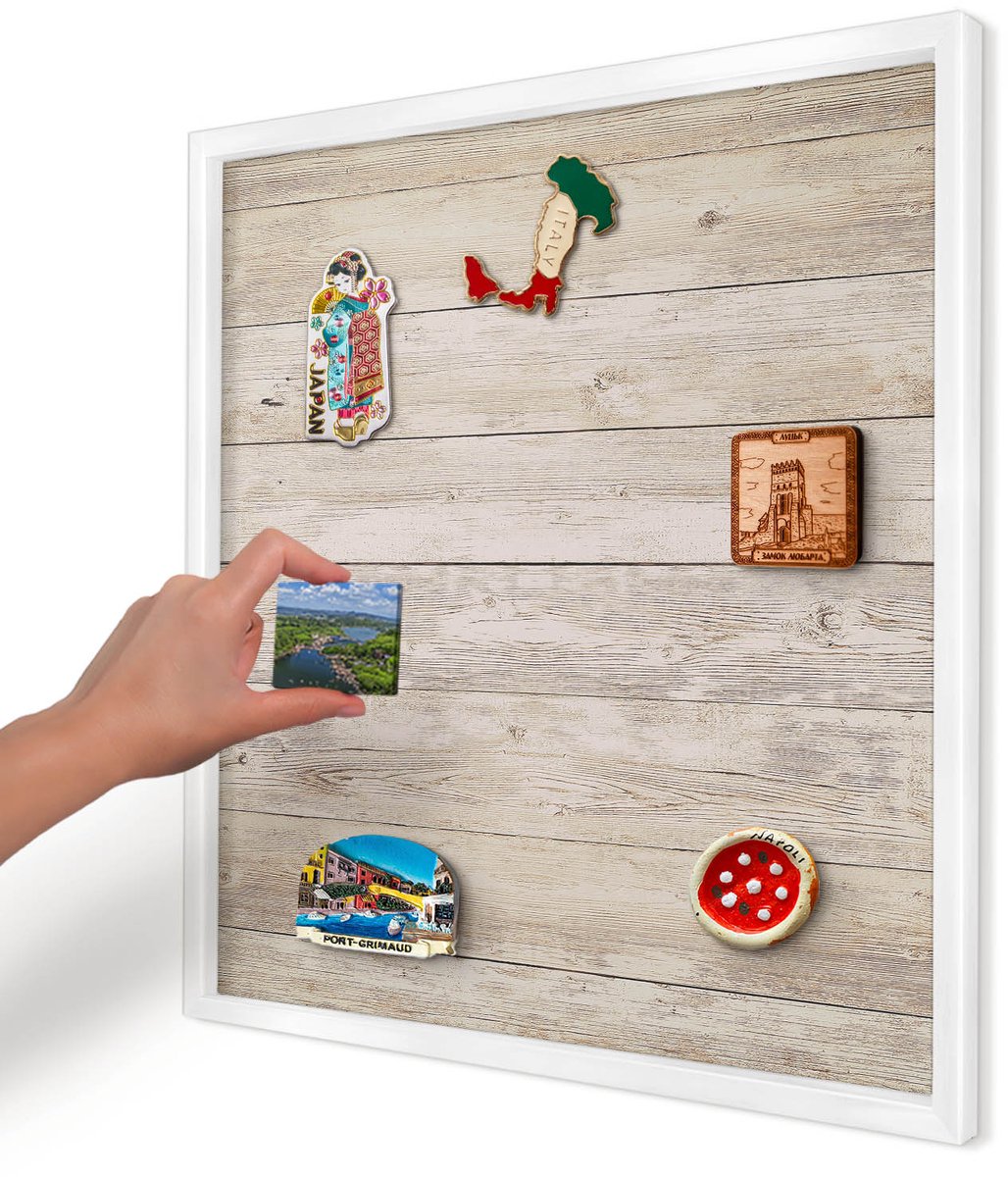 Artprintcave Beige Magneetbord mit Witte Lijst - 50x50 cm - Houtstructuur Wandbord Magnetisch - Rustiek Magneet Bord mit Frame - Texturen
