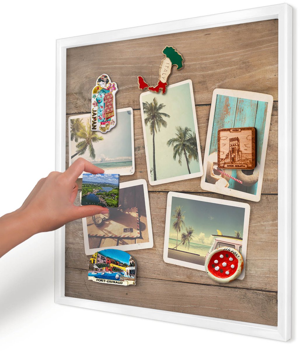 Artprintcave Beige Magneetbord mit Witte Lijst - 50x50 cm - Vakantienostalgie Magneetbord Voor Foto's - Vintage Magnetisch Bord Voor Magneten - Natuur
