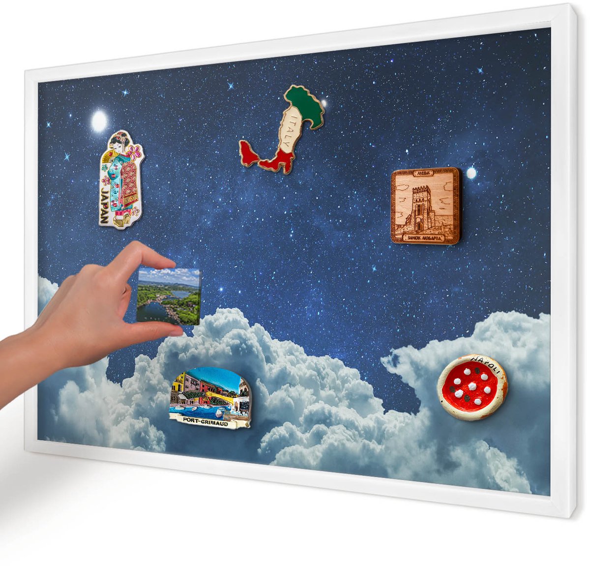 Artprintcave Marine Magneetbord mit Witte Lijst - 60x40 cm - Kosmische Nacht Magneet Bord mit Frame - Surrealistisch Bord Voor Magneten - Kosmos