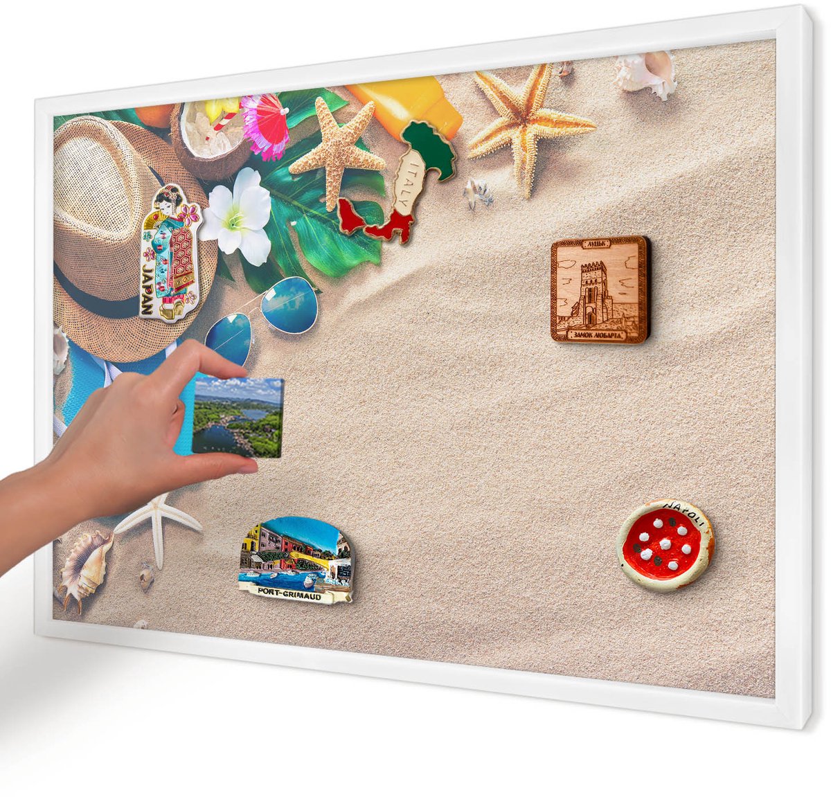 Artprintcave Beige Magneetbord mit Witte Lijst - 60x40 cm - Zomerse Ontspanning Magneet Bord mit Frame - Fotografisch Magnetisch Bord - Natuur