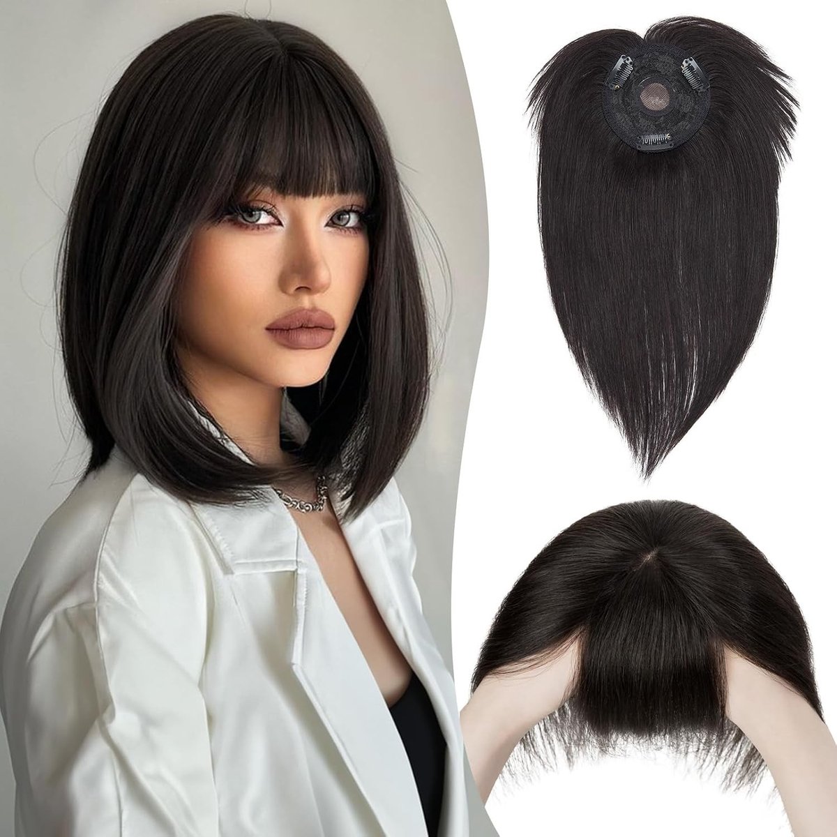 Echte Haar Extensions voor Vrouwen, 100% Natuurlijk, 50 cm Lang, Clip-in Grijze Haarverlengingen voor Dun Haar en Haaruitval, 47 g