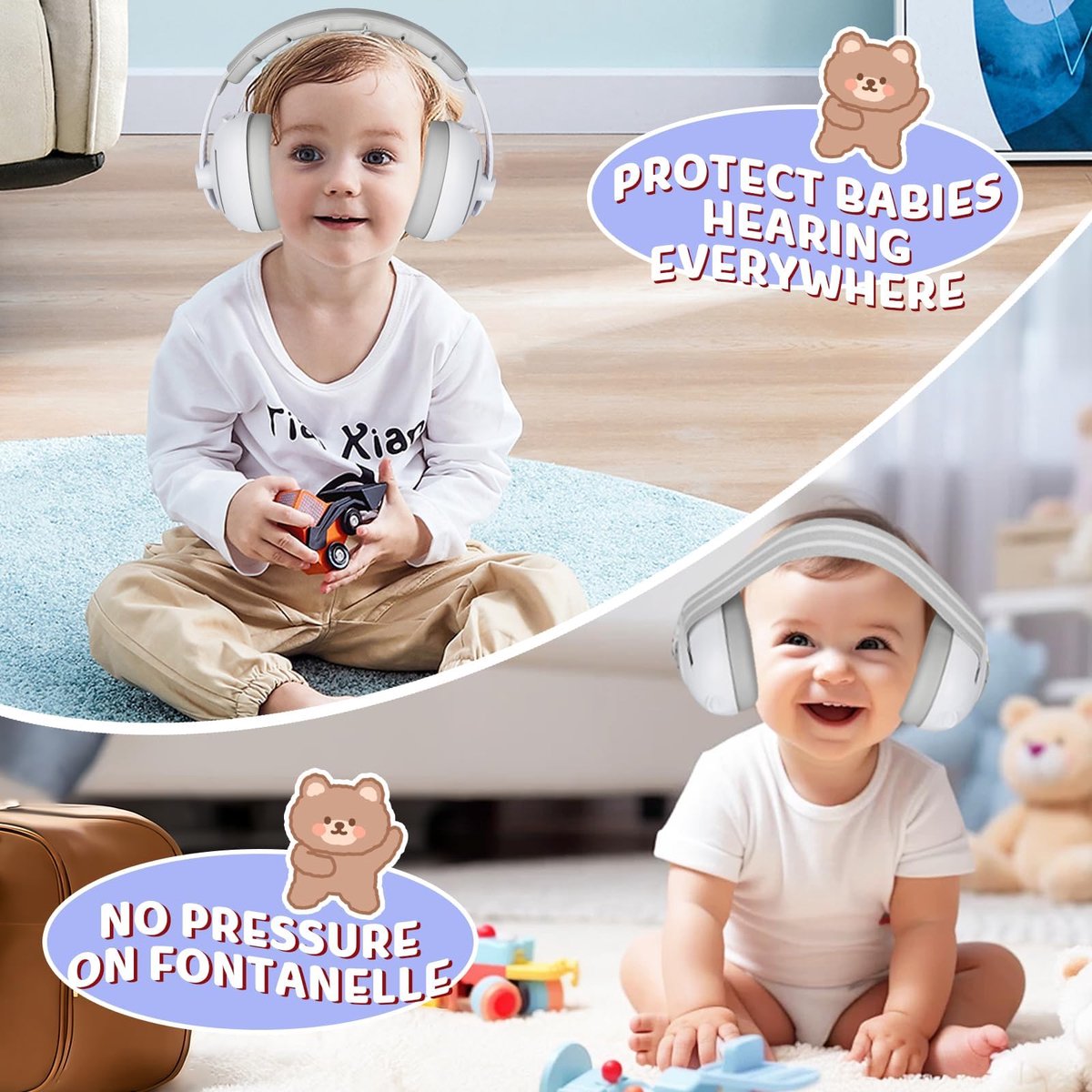 SnelShoppen - Gehoorbescherming voor Baby's - 2-in-1 Babygehoorbescherming 0-4 jaar - Geluidsreductie 25dB - Verstelbare Hoofdband - Comfortabel en Li