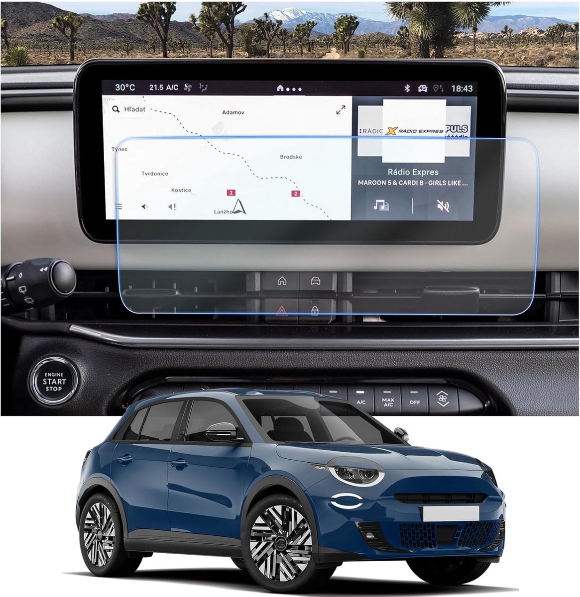 GPS Nano Screen Protector Film voor Fiat 600/600e 2024-2026, 6H Krasbestendig, 2 Stuks Accessoires voor Schermbescherming