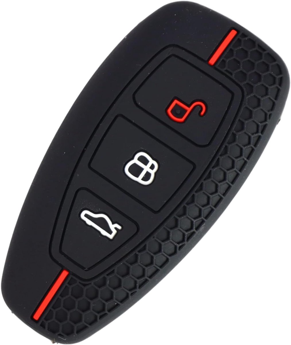 autosleutelhoes compatibel met 3-toetsen Ford autosleutel (alleen Keyless Go) - hoogwaardige beschermhoes, siliconen cover, zwart