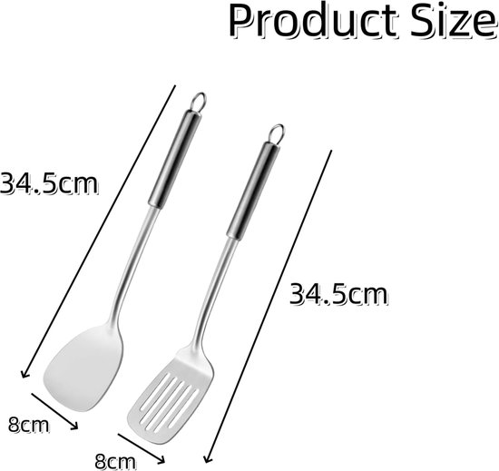 spatel, 2-delig, spatel, sleufspatel, massieve spatel voor het koken van vis, ei, braden, zilver — afbeelding 3