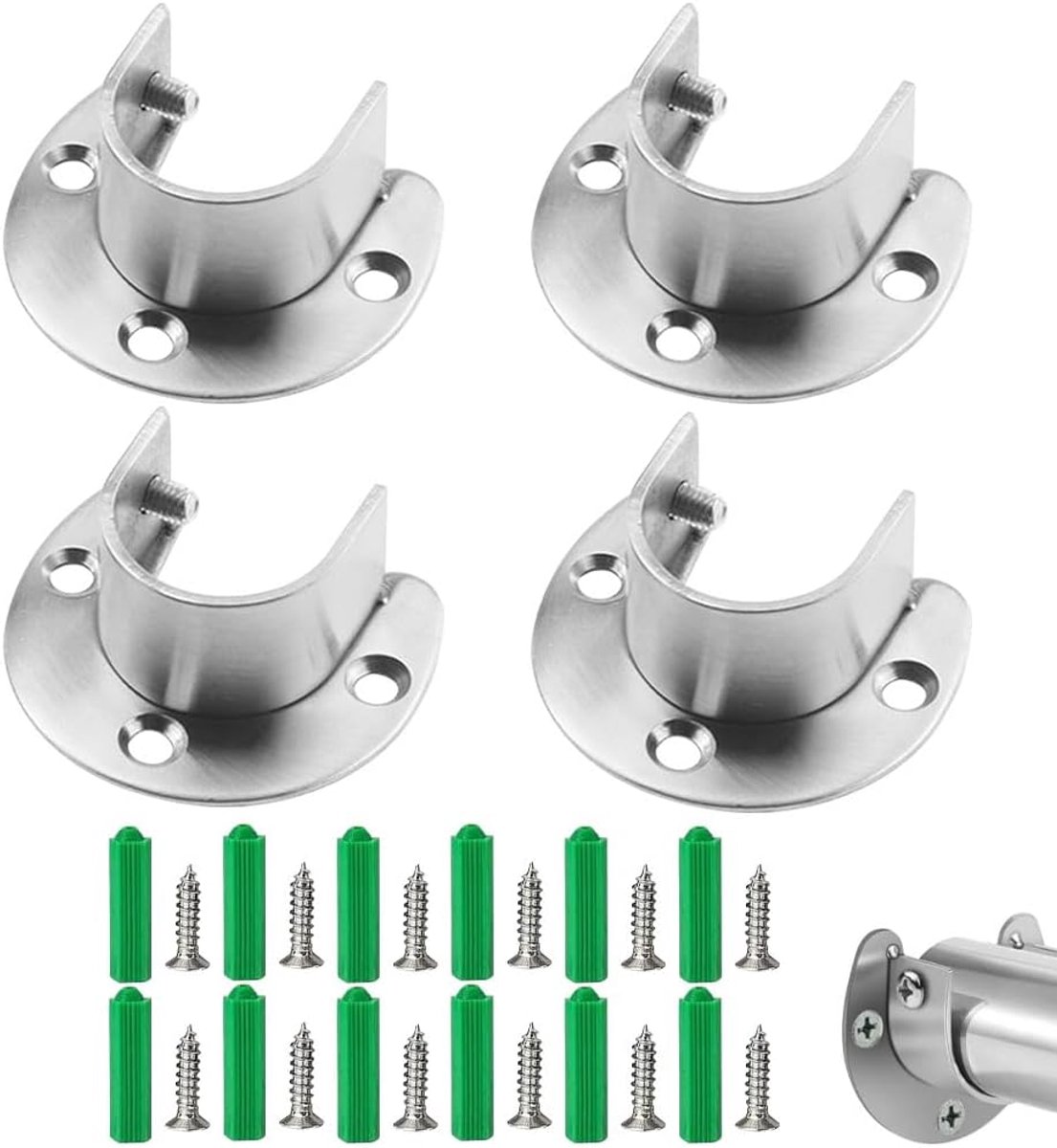 buishouder, kledingstang, stanghouder, kledingstang, spoorstangkop, kast, kledingstanghouder, ronde buis, gordijnstang, houder met schroeven voor kastbuisstang (25 mm, 4 stuks)