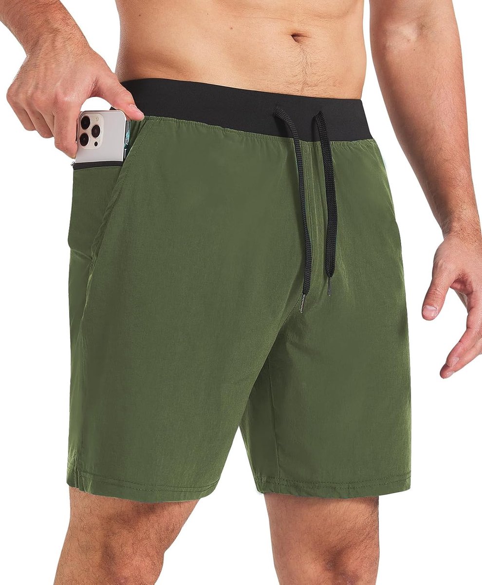 Sportbroek voor heren, 17,8 cm, korte hardloopbroek, fitness, hardloopshorts, licht, sneldrogend, trainingsbroek met zak met ritssluiting