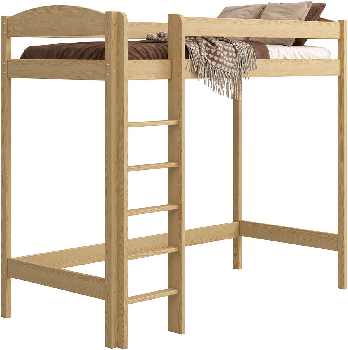 Need Sleep - Hoogslaper 80x160 - Loftbed 180 cm hoog - Met ladder en valbeveiliging - Massief houten - Onbehandeld