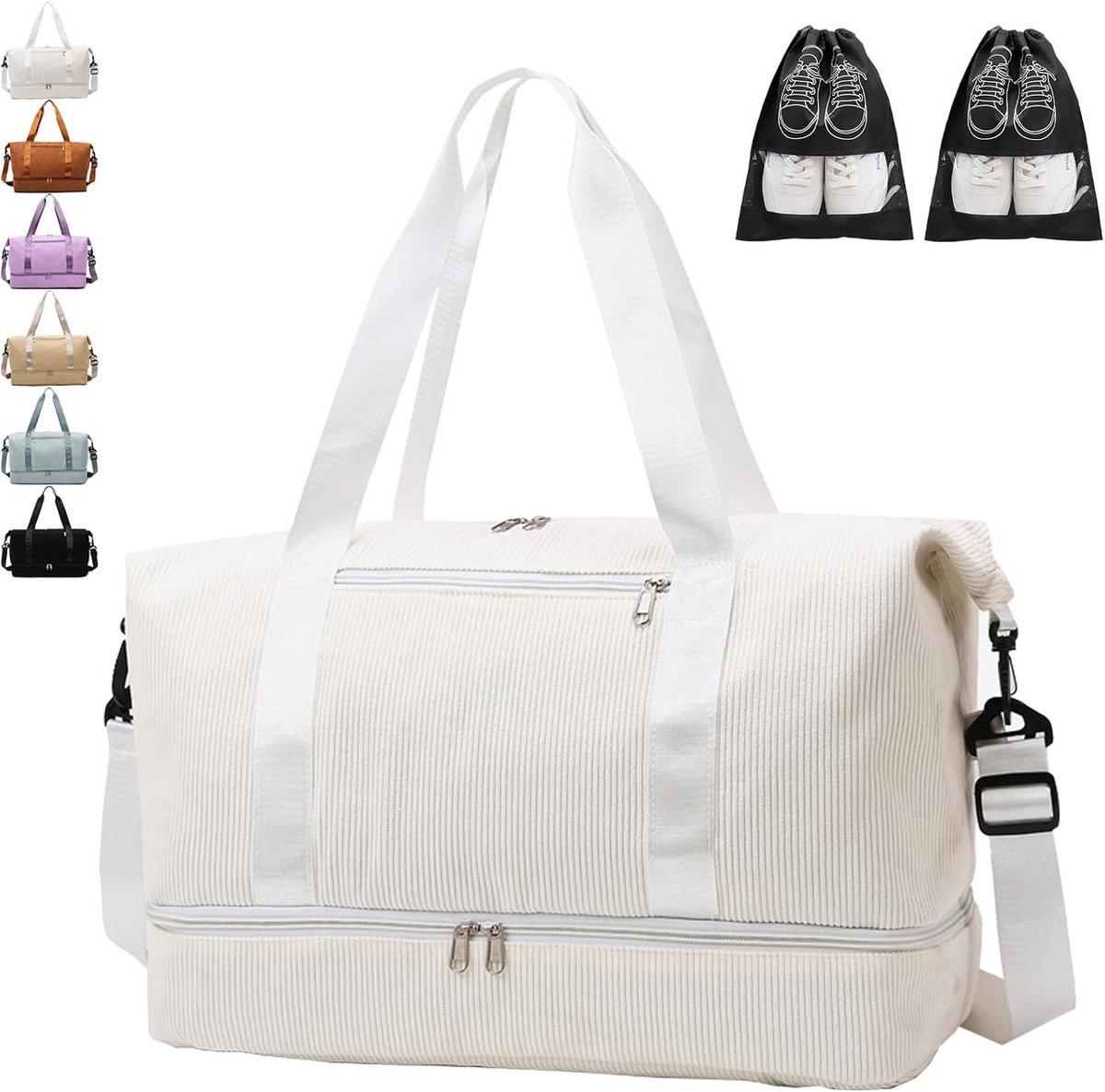 Sporttas voor dames en heren, 20-35 liter, reistas met schoenenvak en nat vak, handbagage, weekend-fitnesstas, trainingstas, zwemtas, Everyday Bag Sauna, A wit., Wijnoogst