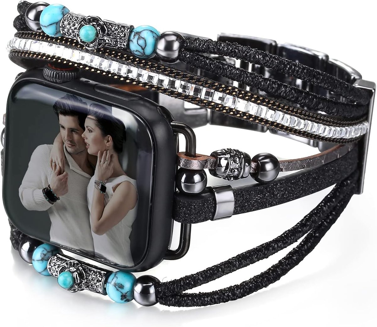 lederen armband compatibel met Apple Watch-bandjes voor vrouwen en mannen, 38 mm, 40 mm, 41 mm, 42 mm, 44 mm, 45 mm, 46 mm, 49 mm, meerlagige wikkelbandjes voor Apple Watch-bandjes voor