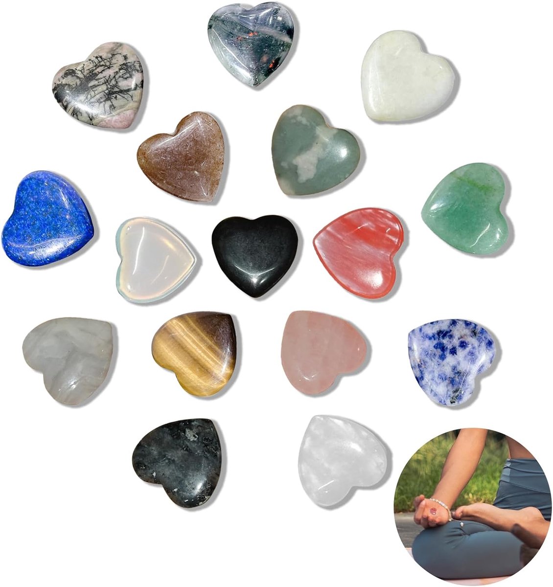 16 stuks kleurrijke hartstenen, kristallen stenen, hartkristal edelstenen, mineralen, helende stenen voor stressvermindering, meditatie, balancerende yoga, helende geschenken
