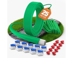 25m Begrenzingskabel + 25 Haringen + 10 Kabelverbinders + 10 Aansluitklemmen voor Robotmaaier, Tuinaccessoireset, Universele Begrenzingsdraad, Compatibel met Gardena/Bosch/Worx