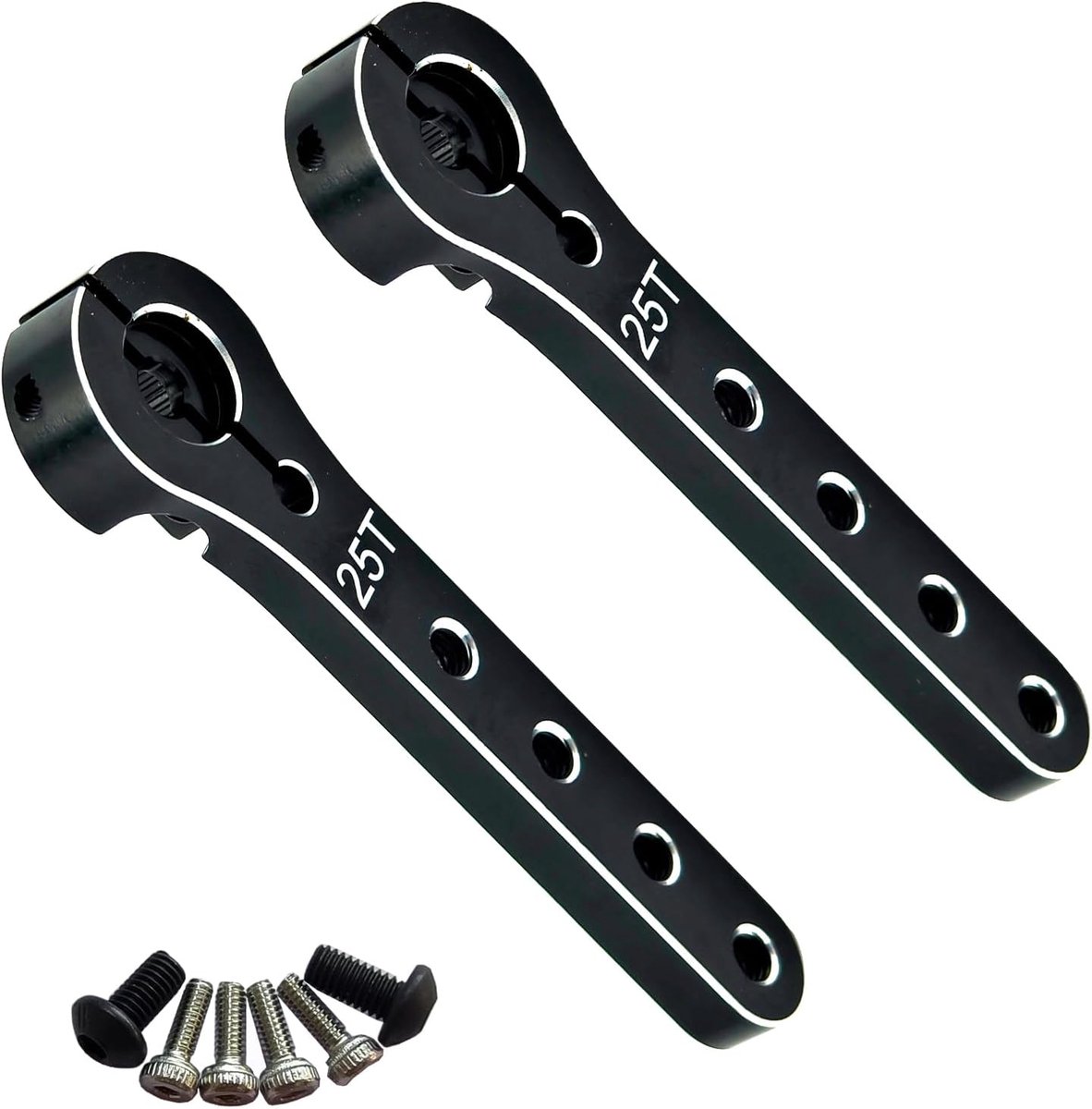 2 stuks aluminium 25T servohoorn 56 mm M2.5 draad metaal 25 tanden verlenging stuurservoarm compatibel met 30-100CC Balsa Vliegtuigen RC Vliegtuig Helikopter Auto (zwart)