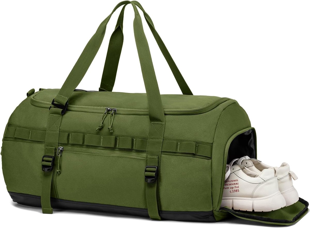 Sporttas voor Heren - Grote Tactische Reistas van 60L met Schoenenvak voor Dames, Sportrugzak Fitness Tas Weekender Zwemtas Duffelbag Sportzak, Groen