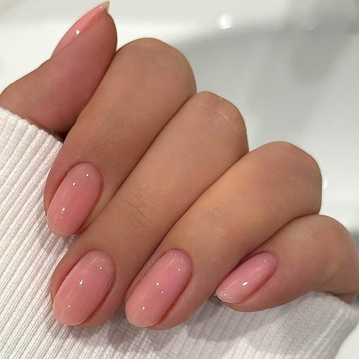 Franse kunstnagels, korte amandel, 24 stuks, 12 maten, effen kleur, ovaal, acryl, kunstnagels, Press-on, natuurlijke en herbruikbare kunstgel, stick-on nagels voor dames en meisjes