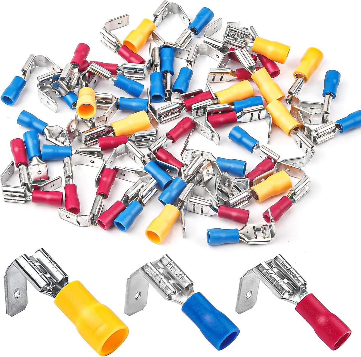 50 stuks Piggyback kabelschoenenset, krimpverbinderset, kabelschoenen platte stekkers, platte steekhulzen, geïsoleerde elektrische connectoren klem