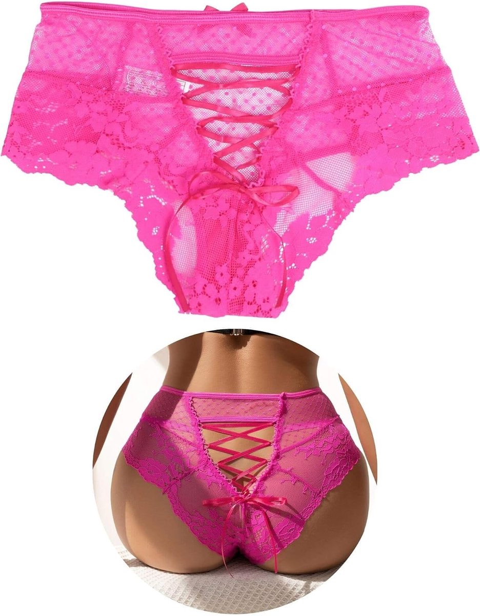 ohyeahlady Driehoekslip voor dames, kant, kruisbandjes, verstelbaar, katoen, ademend, maten M-6XL, groot, zwart, roze, blauw, paars, sexy ondergoed