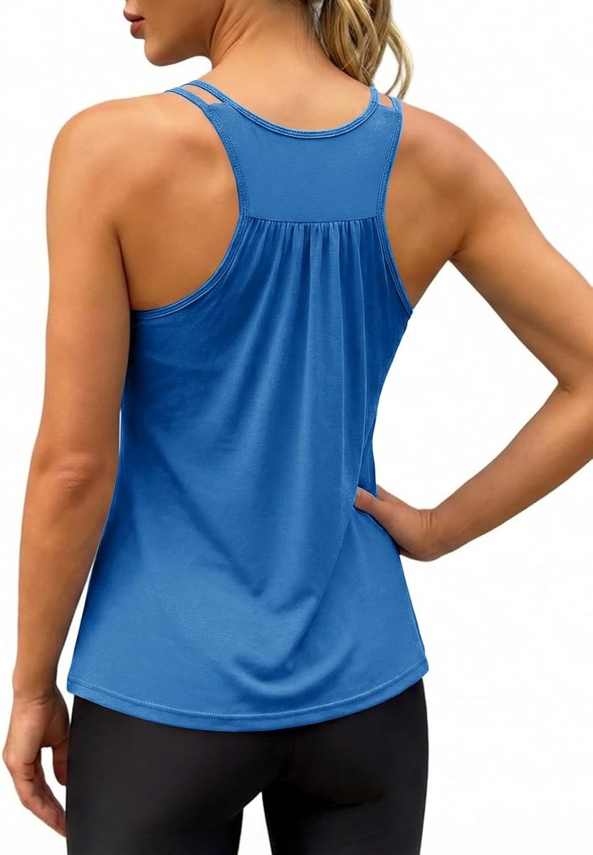 Dames workout tanktop mouwloos spaghettibandjes top met geïntegreerde beha sport yoga gym sportshirt