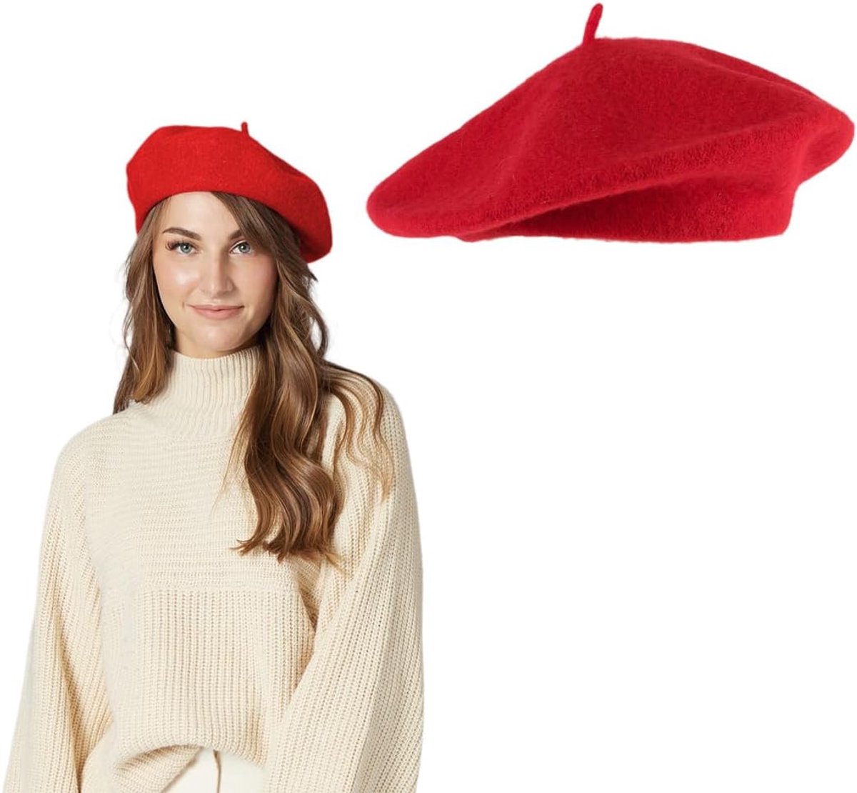 baretten & baret voor dames, baret, klassieke massieve Franse baret, damesbaret, baret, dameshoed, klassieke kunstenaarsbaret, zomerbaret (rood)