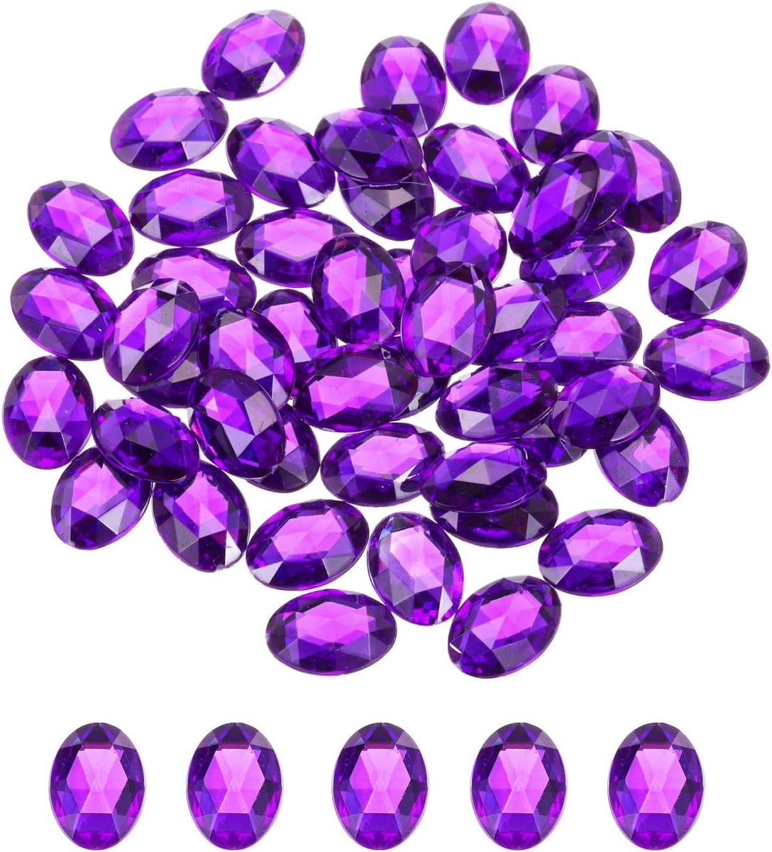 50 stuks ovale acryl edelstenen, 13 x 18 mm, kunstmatige strass-steentjes met platte achterkant, om te knutselen, sieraden, gezichtsbeschildering, bruiloft, feest, paars