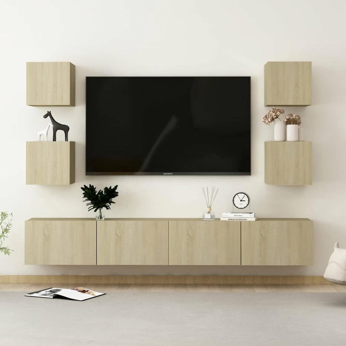 Tv-meubel set - Tv-kast mediameubel - Woonkamer organiseren - Meerdere opbergvakken - 114 cm breed - Sonoma eiken