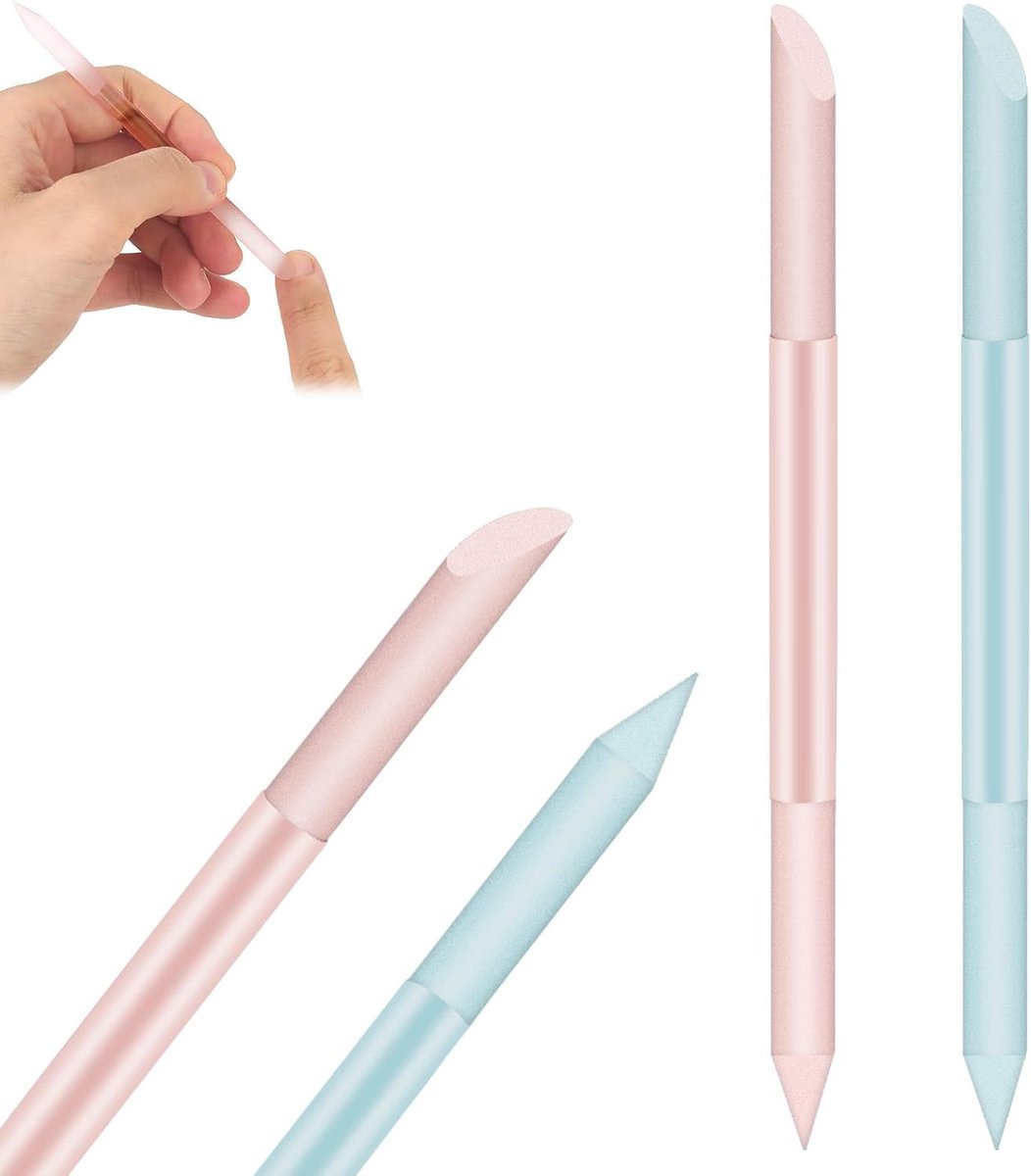 2 stuks nagelriemduwers, dubbelzijdige nagelriempusher van glas, professionele nagelriemverwijderaar, stift, huidduwer, nagelriemverwijderaar, manicurestick voor manicure, blauw + roze