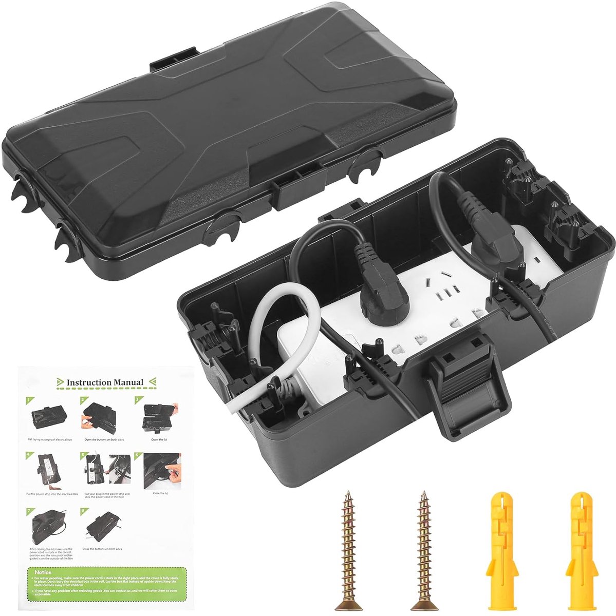 SnelShoppen - Waterdichte Kabeldoos IP54, Buiten Kabelbox met 6 Kabelinvoeren, Robuust PP Plastic, 26,2 x 12 x 9,5 cm voor Tuin, Camping en Feest