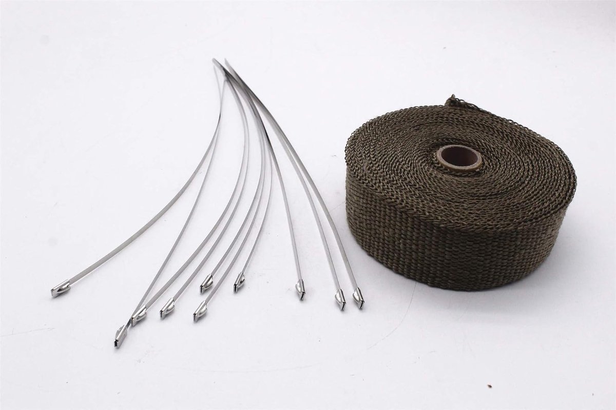 10 m x 5 cm hittebeschermingsband bruine hittebescherming uitlaatband titanium uitlaat warmtebanden voor motorfiets met 10 kabelbinders 30 cm