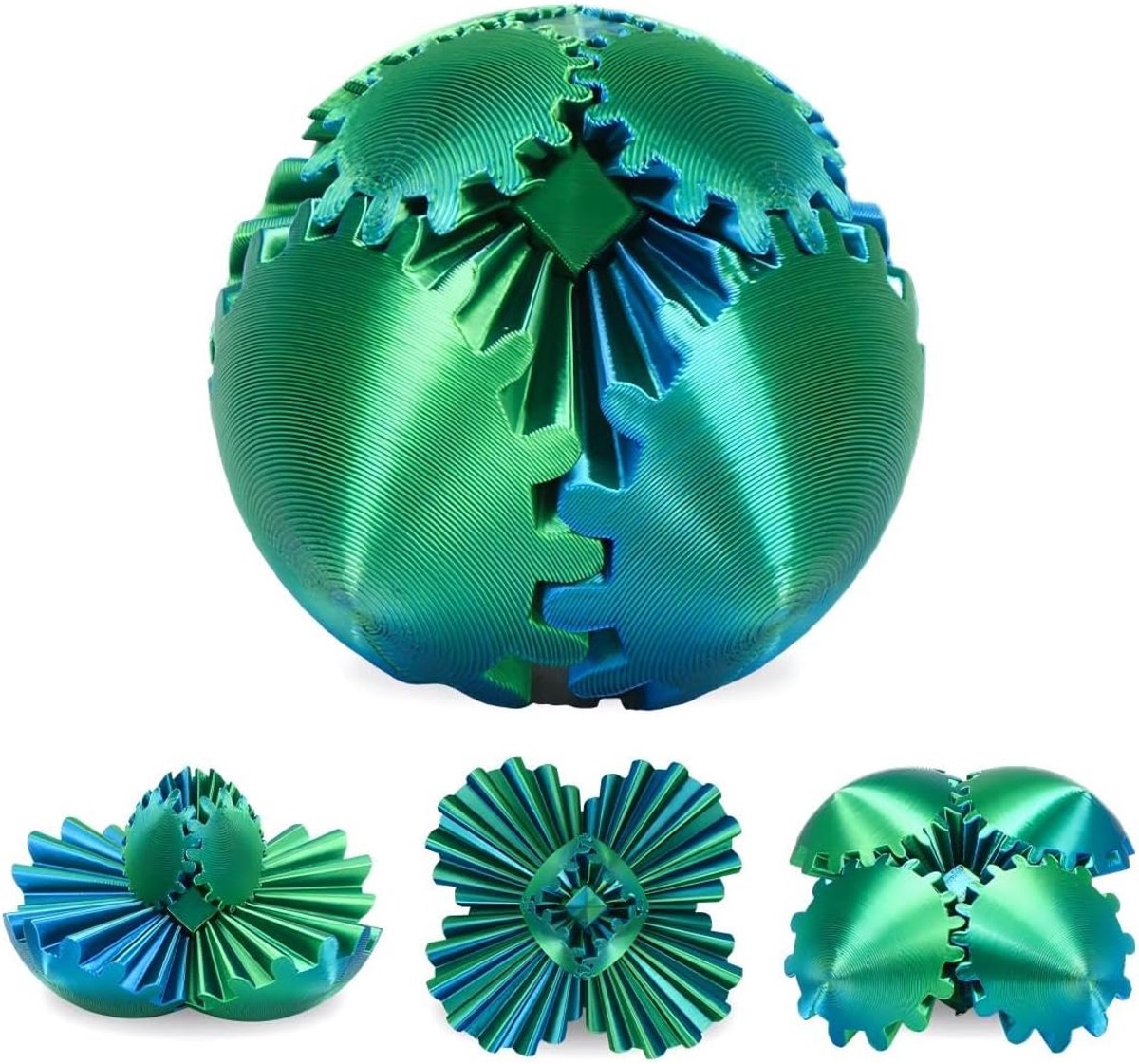 Ball 3D-gedrukte fidget stressbal voor kinderen en volwassenen, anti-stress speelgoed, 3D kleurrijk, roterende tandwielbal, cadeau voor kinderen, voor stressvermindering op kantoor (blauwgroen