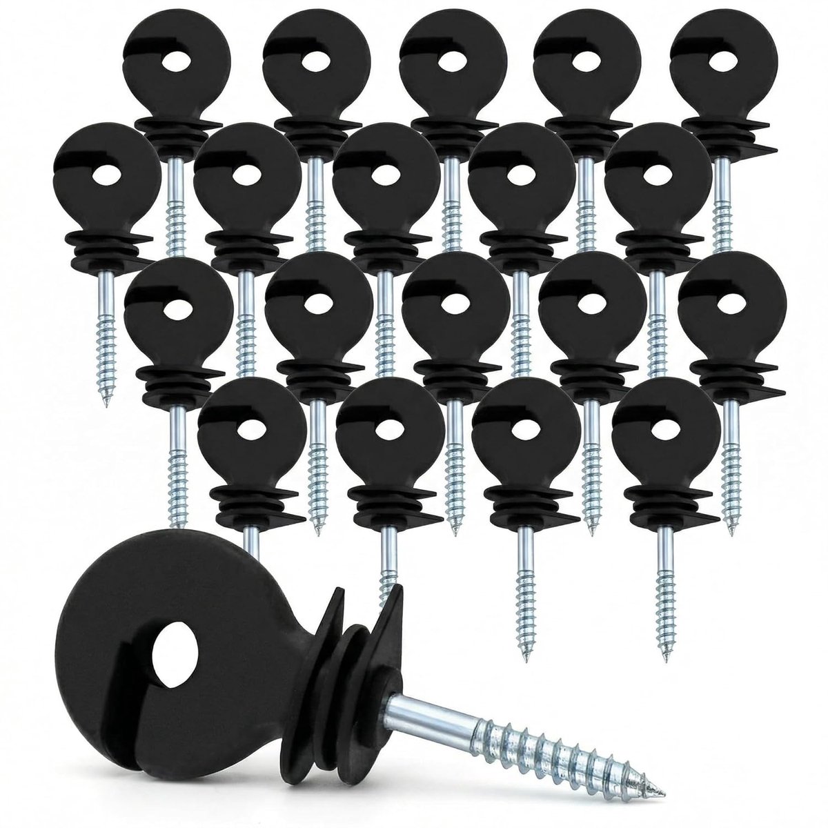 20 ringisolatoren, schrikdraadisolatoren, schrikdraadringisolatoren, voor touwen, draden en strengen.