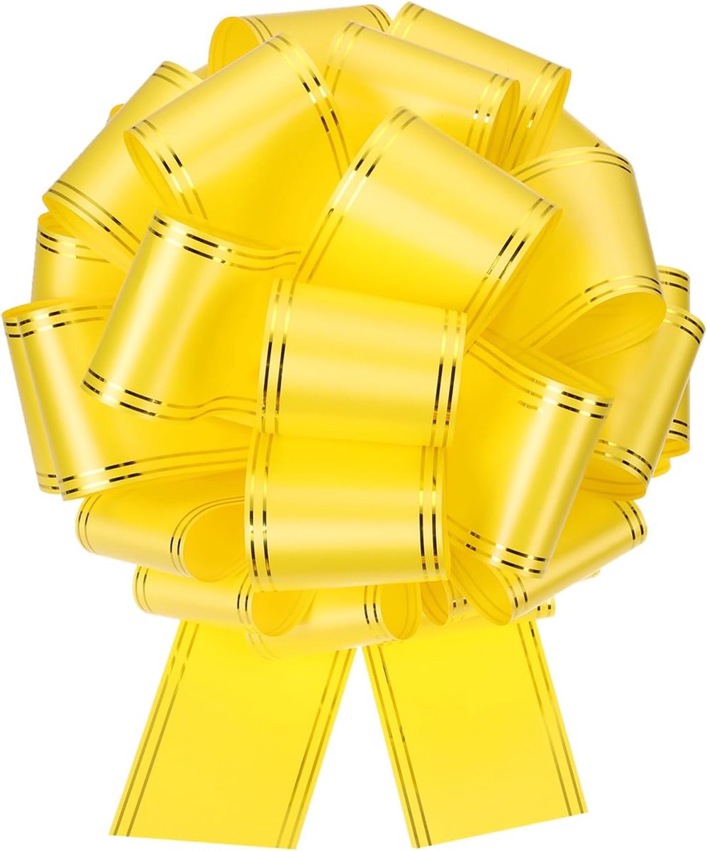 30 cm grote cadeaustrik om te trekken, grote metalen strik voor auto's met gouden rand, voor bruiloftsgeschenken, geschenkverpakkingen, Kerstmis, geel