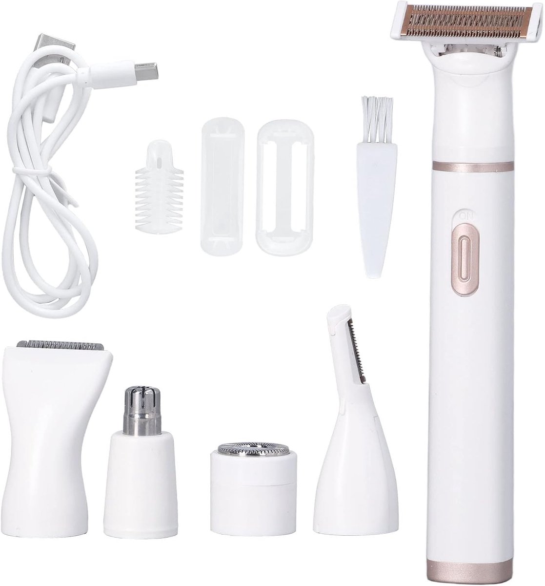 SnelShoppen - Elektrische Haarverwijderaar 5 in 1 USB Oplaadbaar RVS Afneembare Koppen Voor Vrouwen Gezichtschaafneushaartjes Wenkbrauwen Armen