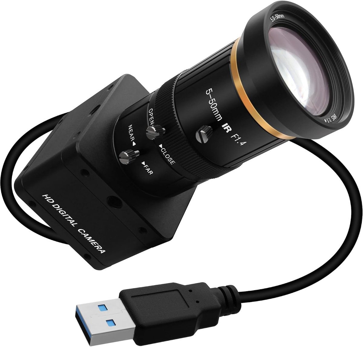 SnelShoppen - USB 3.0 Hoge Snelheidscamera 1200P 120 fps, 720P 200 fps, Handmatige 5-50mm Lens, 10x Optische Zoom, Plug-and-Play Webcam voor Computer