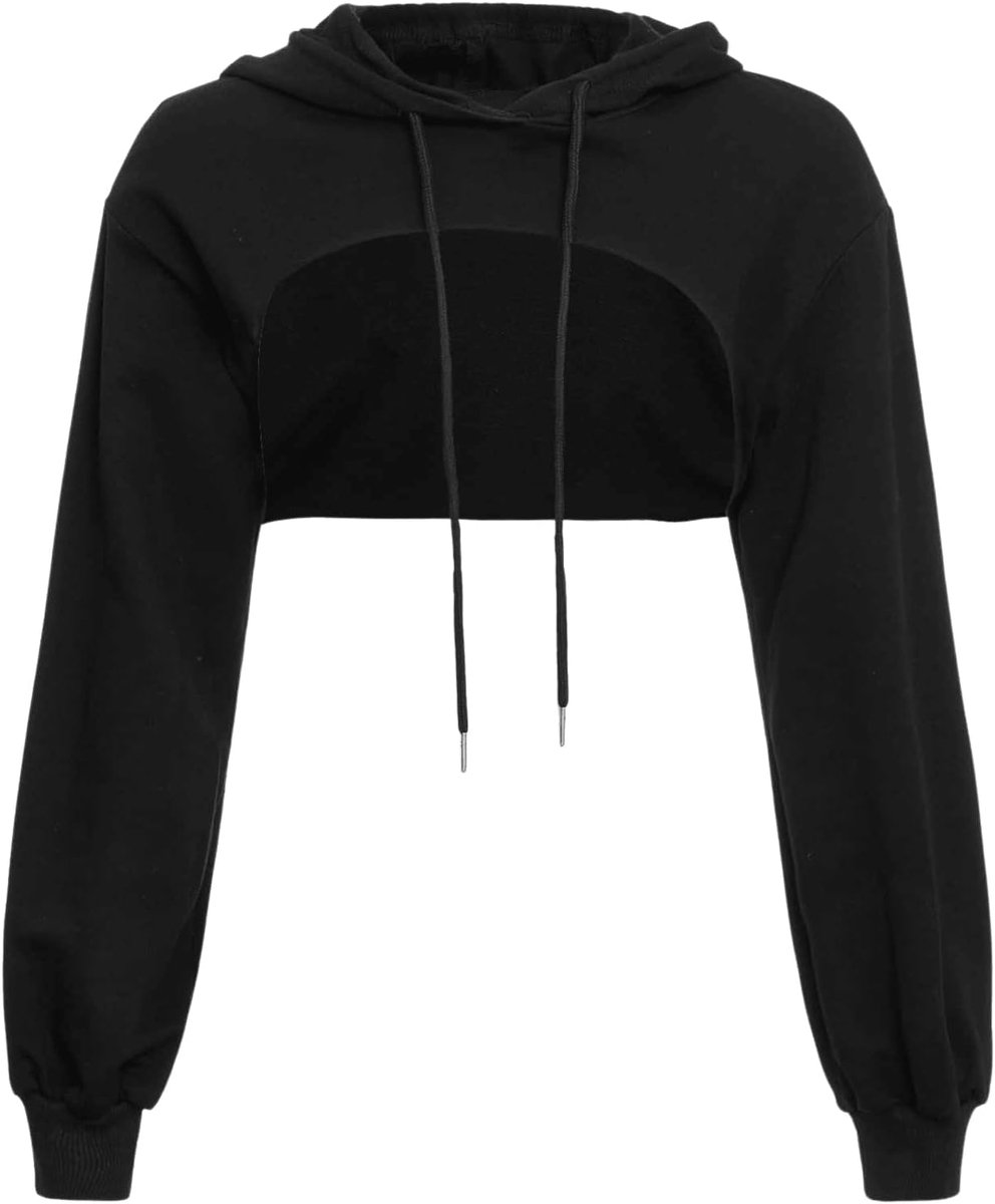 Dames Crop Sweatshirt met Lange Mouwen en Ronde Kraag