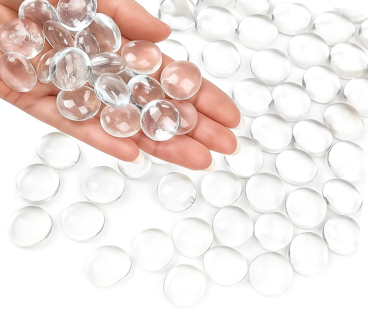 Glazen kiezels - Bulk Pack van glazen steentjes, 180 stuks (17-20 mm, 955 g) - platte marmeren kralen, vaasvulling, edelstenen, decoratieve stenen, aquariumgrind, ambachtelijke edelstenen