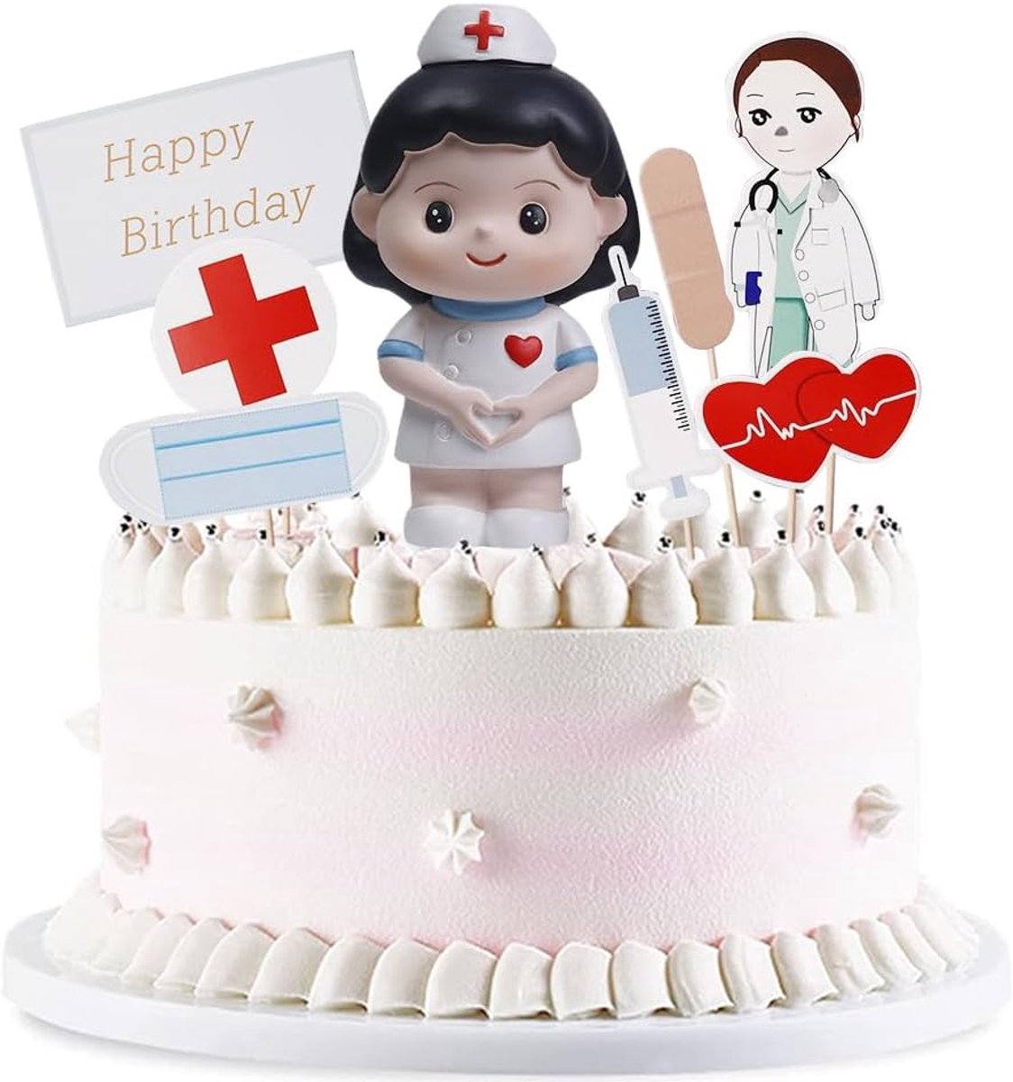 Taartdecoraties verpleegster decoratie taart mini verpleegster figuur Happy Birthday taarttopper medische taartdecoratie verpleegster thema Rn decoratie verjaardag meisjes