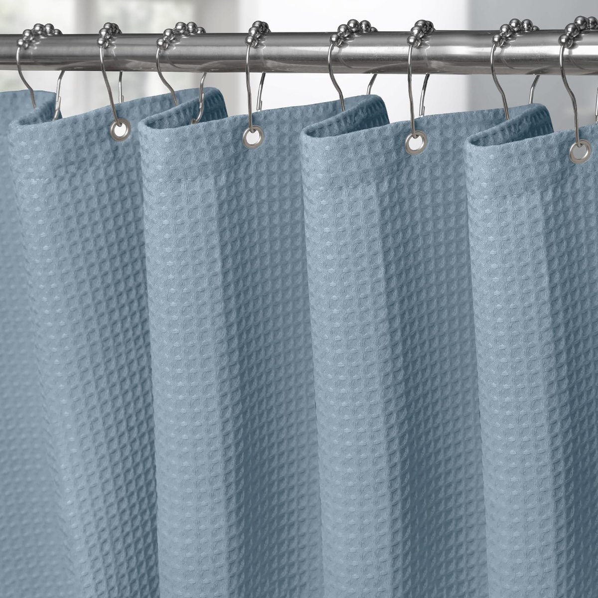 Omgoods - Waterdichte Douchesluier van Wafelstof met Metalen Ringen - Anti-Schimmel Badkamergordijn 152 x 182cm (Maanlicht Blauw)