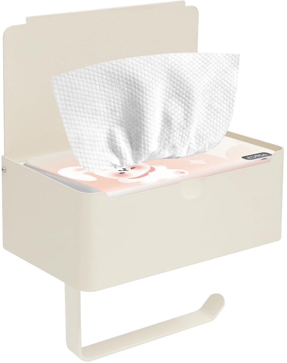 Omgoods - Wand Toiletpapier Houder met Doos voor Nat Wipes (Crème)