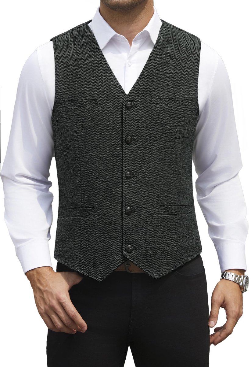 Omgoods - Vintage Heren Vest van Wol Tweed zonder Mouwen