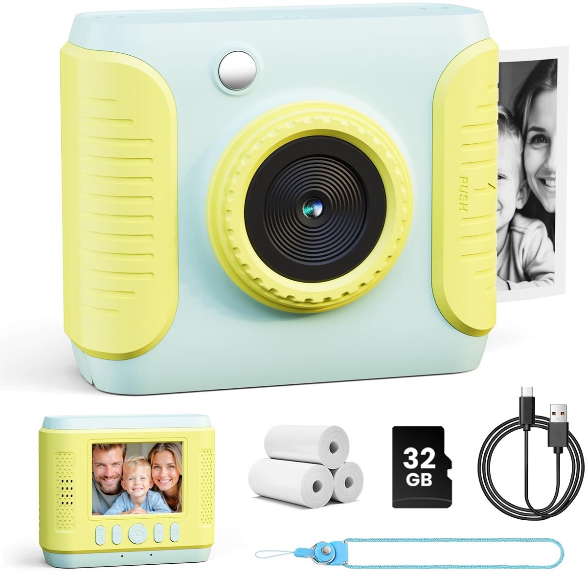 Omgoods - Kindercamera met Instant Print en 32GB Geheugenkaart