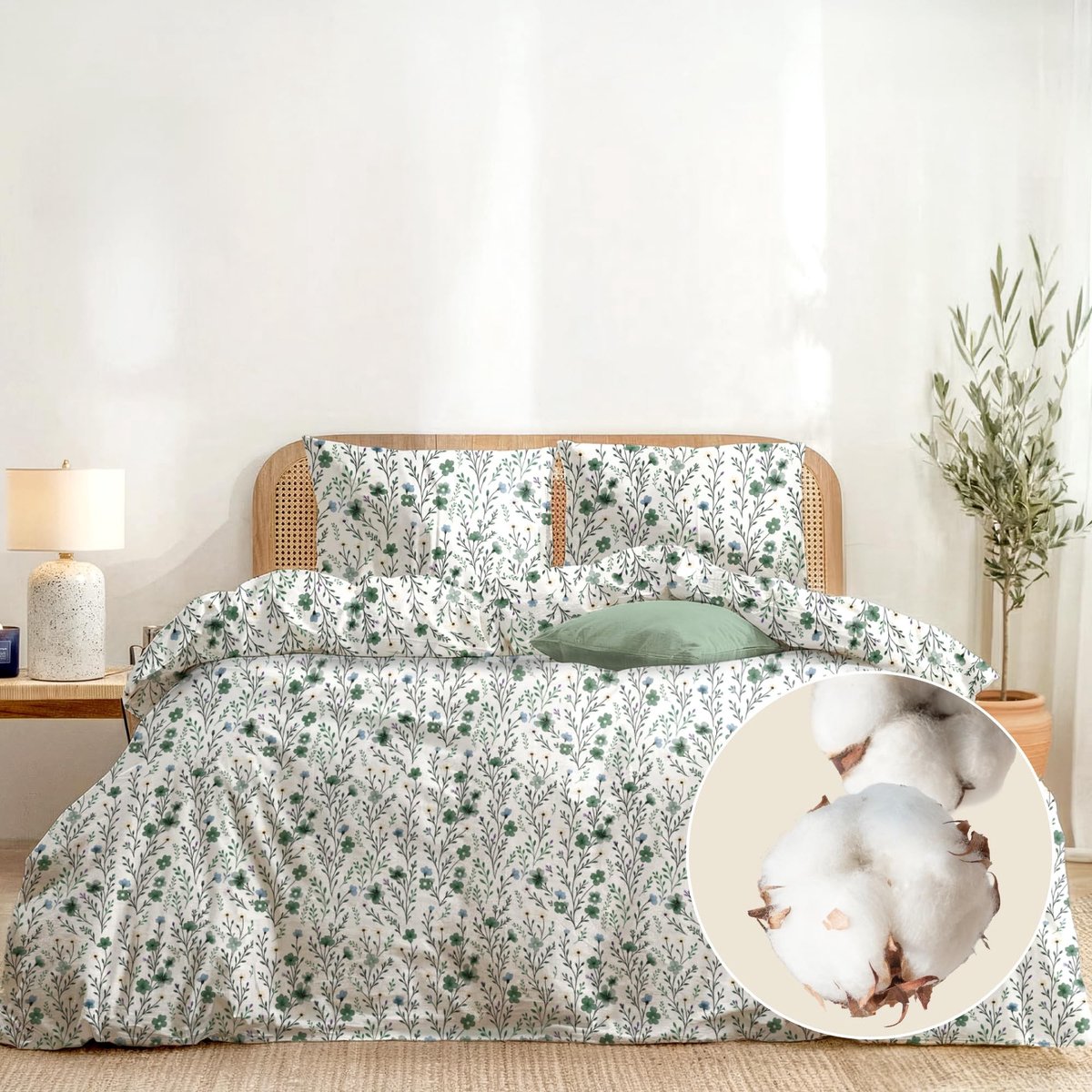 Omgoods - Dekbedovertrekset 200x200 cm met 2 Kussenslopen, Bloemenpatroon