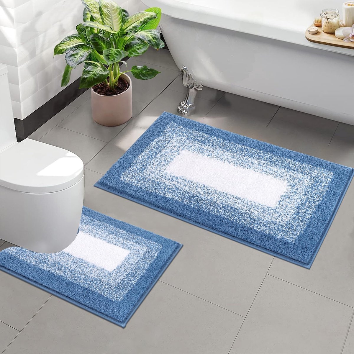 Omgoods - 2-Piece Badmat Set Blauw, Antislip en Wasbaar