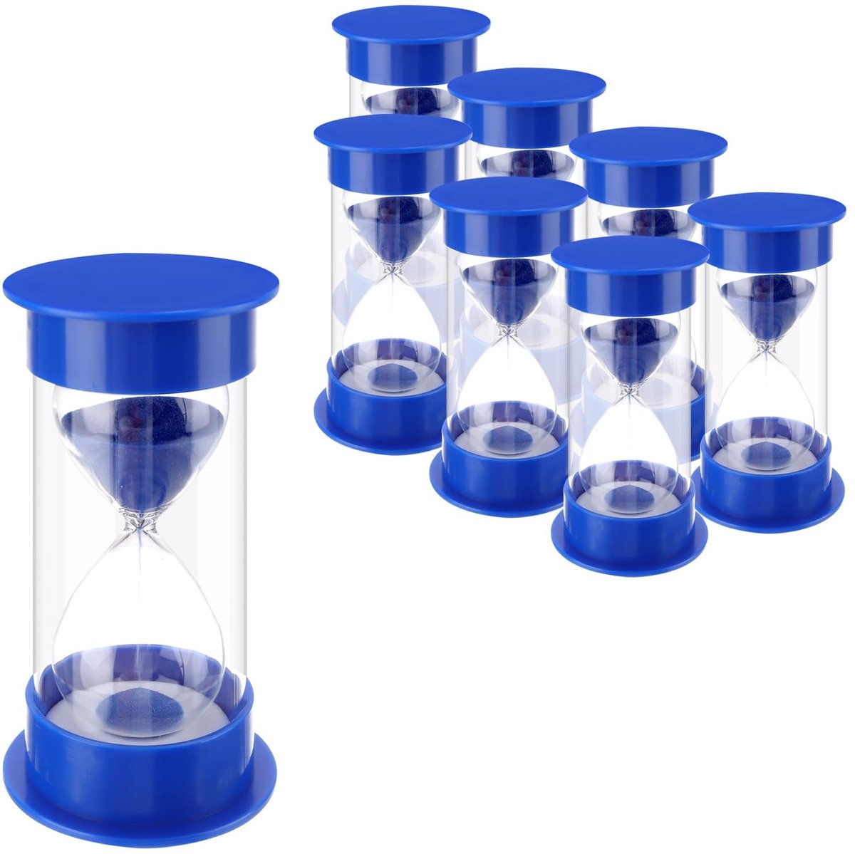Omgoods- Zandloper 5 Minuten - 8 Stuks - Kunststof - Lichtgewicht - Draagbaar - Blauw - Tijdbeheer voor Koken en Tandenpoetsen - Tijdklok