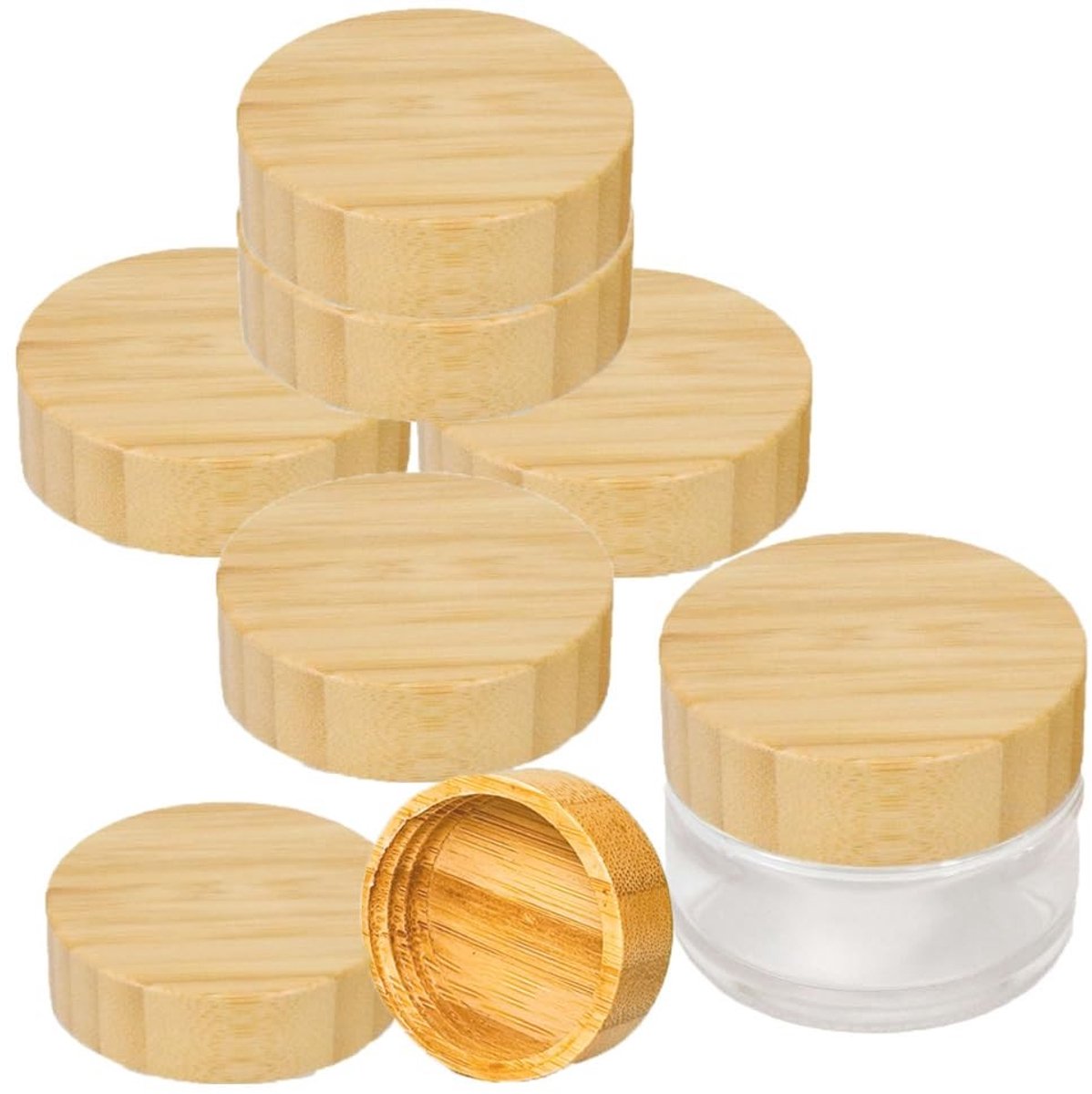 Omgoods- Bamboodeksel 40mm - Set van 5 - Houten Deksel - Herbruikbaar - Geschikt voor Flessen - Cosmetische Verpakking - Voorzien van een stevige constructie