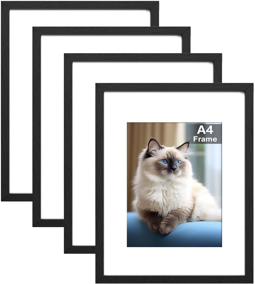 Omgoods - A4 Fotolijsten Set van 4 - Zwart voor Wand en Tafel