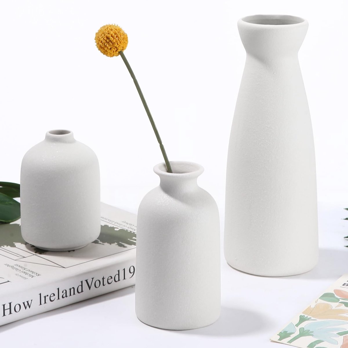 Omgoods - Set van 3 Minimalistische Witte Keramische Vazen